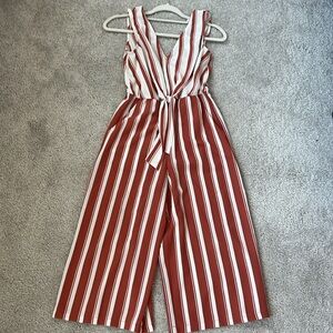 AUW Red and White Striped Sleeveless Jumpsuit size S